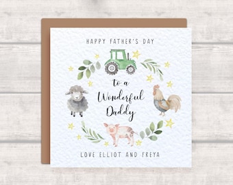 Father's Day Card for Daddy with Farm Theme - Sheep, Chicken, Pig Farming Card with Green Tractor - Fathers Day Card for Daddy