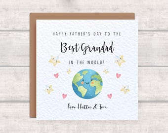 Best Grandad in the World Father's Day Card for Grandad - Cute Kawaii Fathers Day Card - Earth Star Heart - Grandad Card