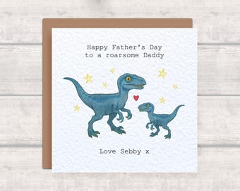Personalised Dinosaur Father's Day Card for Daddy - Velociraptor Card for a Roarsome Daddy