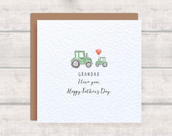 Grandad Tractor Father's Day Card - Grandad Card - I Love You - Father's Day Card with Green Tractor - Farmer Card Farm Farming Farmyard