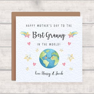 Best Granny in the world Mother's Day Card - Mother's Day Card for Granny - Cute Kawaii Mothers Day Card - Earth Star Heart