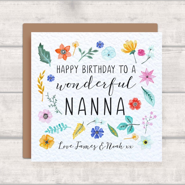 NANNA Personalised Birthday Card - Card from grandchildren - Floral Card for Nanna's birthday - Add your names - Wonderful Nanna