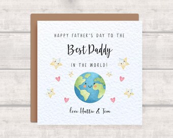 Best Daddy in the World Father's Day Card for Daddy - Cute Kawaii Fathers Day Card - Earth Star Heart - Daddy Card
