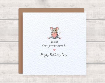 NANNY Mother's Day Mouse Card - Mother's Day Card for Nanny - love you so much - Cute Mouse with Heart Nanny Card