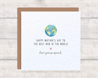 NAN - Simple Mother's Day Card to the Best Nan in the world - Mother's Day Card for Nan - Cute Kawaii Mothers Day Card - love you so much