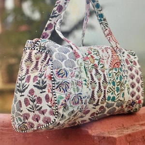 Große Baumwoll-Patches Duffle Taschen Blockprint Quilted Stoff Wochenendtaschen Für Frauen Weihnachtsgeschenke Handgemachte Bunte Reisetaschen