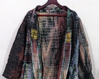 Tie Dye Jacket Indian Vintage Kantha Quilt Hand Crafted Cotton Boho Hippie Jacket lightweight Women Coat Ladies Winter Jacket