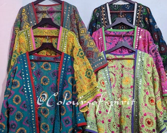 Surtido Fulkari Kimono bordado a mano Phulakari chaqueta colorido hilo trabajo Boho moda chaqueta gitana moda kimono bata elegante kimono
