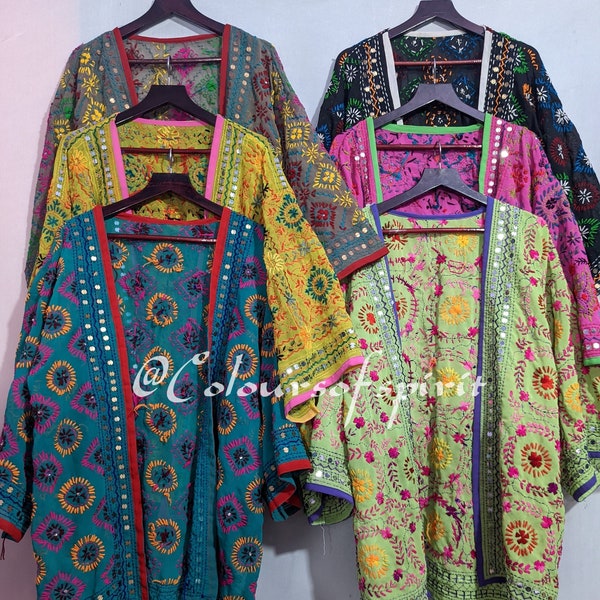 Assorted Fulkari Kimono Hand Embroidered Phulakari Jacket Colourful Thread work Boho Fashion Jacket Gypsy Fashion Kimono Robe fancy Kimono
