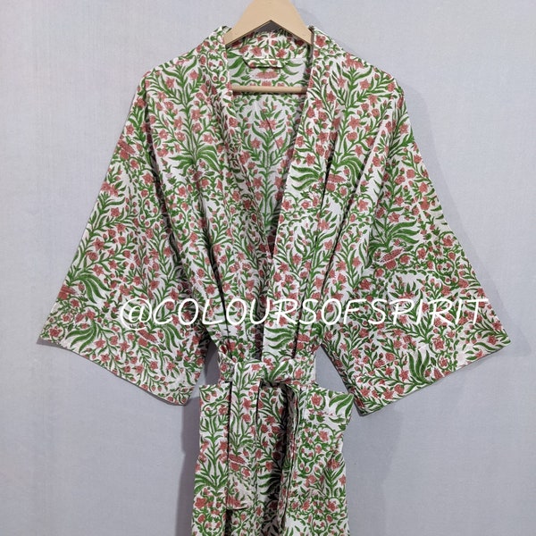 Beautiful Cotton Kimono Dress, Bath Robe Kimono, Oriental Kimono, Women's Robes, Hand Block Printed Kimono, Shower Robe Cotton Kimono Robe