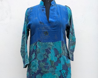 Robe de demoiselle d'honneur unique sari robes kimono robe sari recyclée Bikini cache robe sari crêpe robe chemise robe robe de soirée plage