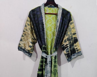 Pure Cotton Tie Dye Robe Kimono, Bikini Cover Up, Bridesmaid Gift, Women Wear Kimono Robes, Sari Kimono Dress, Gift For Her #PK TDY 161