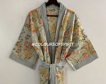 Peignoirs kimono en coton bloc main pour femme robe de chambre indienne unisexe Blockprint couverture de plage cadeaux de demoiselle d'honneur