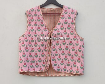 Cotton Quilted Waistcoat Vintage Style Quilted Vest Jackets, V-neck Floral Coat Holidays Gifts Sleeveless Jacket for Women Gifts