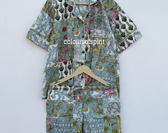 Cotton Patchwork Printed Short Pajama Set For Women Soft And Comfortable Pj Set For Night Wear