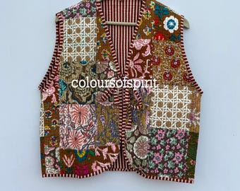 Pikowana kamizelka bawełniana w stylu boho | Ręcznie robiona patchworkowa kurtka kantha