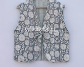 Block Printed Cotton Quilted Vest, Boho Style Sleeveless Jacket, Reversible Coat