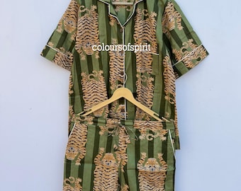 Cotton Block Printed Floral Short Pajama Set For Women Soft And Comfortable Pj Set For Night Wear