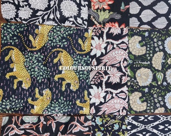 Cotton block print fabric by the yard , black cut pieces , mix block color fabric , fabric by the yard , assorted lot pure cotton fabric