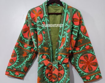 Traditional Jacket, Cotton Suzani Hand Embroidery Jacket Coat, Women Wear Winter Jackets, Bridesmaid Gift, Kimono Robe, Bridesmaid Jackets