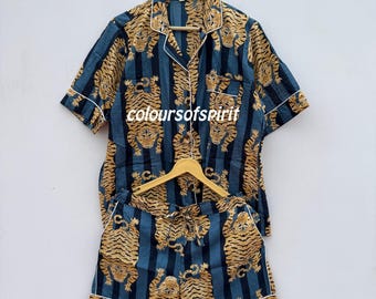 Handmade Cotton Pajama Set, Indian Block Print Loungewear