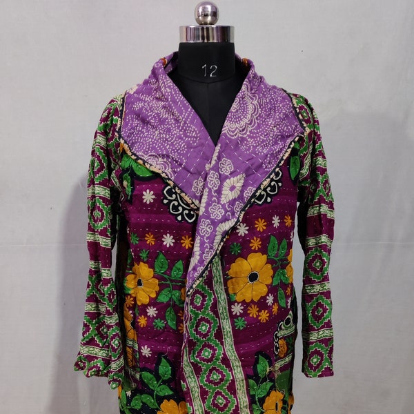 Indian Handmade Kantha Jacket, Indian jacket, Women's Jacket, Quilted Kantha Jacket, Bomber kantha jacket, Vintage Kantha Jacket #CJ 248