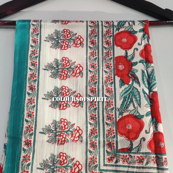 Indischer Dupatta aus reiner Baumwolle, schöner Druck / farbiger Baumwoll-Pareo, Baumwoll-Handblockdruck-Pareo, wunderschöner Sarong, Sommer-Strandschals