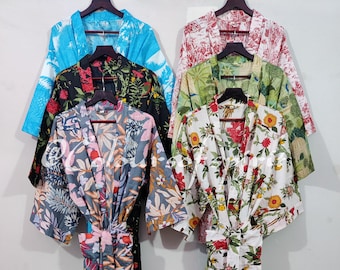 WHOLESALE LOT, 100% Cotton Kimono Robe, Bridesmaid Robe, Bird Print Kimono Lot, Organic Kimono Lot, Beach Cover Up, Boho Style