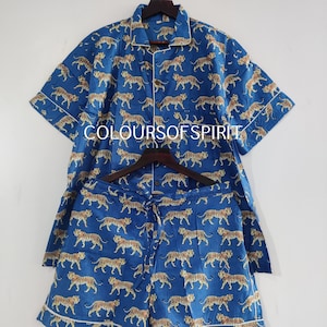 Ensemble de pyjama court 100 % coton indien ensemble de pyjama shorty pyjama de fête nuptiale filles pyjama ensemble de pyjama pour femmes avec sac en coton