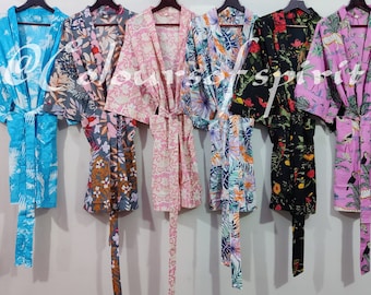 Assorted Beautiful Cotton Kimono Dress, Bath Robe Kimono, hand Block Printed Cotton Kimono, Shower Robe,