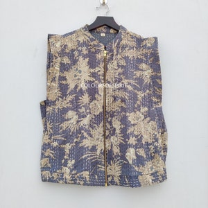Indian Handmade Kantha Quilt Short Jacket And Vest Kimono Women Wear Boho Sky Blue Color Front Open Quilted Reversible Jacket Or Vest