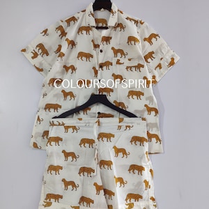 Imprimé tigre indien 100 % coton, vêtements d'été short de pyjama de demoiselle d'honneur, coton indien, vêtements de nuit vêtements de nuit imprimé tigre cadeau de Noël # 01