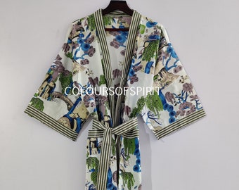 Abito da donna, abito kimono in cotone fatto a mano, vestaglia, abito da damigella d'onore, abito da notte estivo, regalo per lei, kimono lungo, abito da sposa n. 14