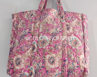 Vintage Blumen-Einkaufstaschen, Geschenk für sie, Damenhandtaschen Strandtasche Jubiläumsgeschenke Block gedruckt große gesteppte Frauentaschen aus Baumwolle