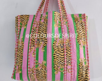 Gesteppte Baumwolle Handbedruckte Reversible Floral Einkaufstasche Handgefertigte Boho Umweltfreundliche nachhaltige Einkaufstasche