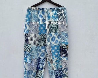 Patchwork Harem Pants with Pockets, Boho Cotton Summer Trousers
