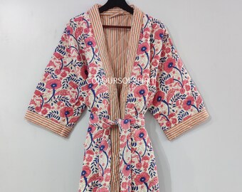 Handgefertigte Kimono Robe aus Baumwolle mit Blumendruck