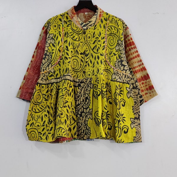 Veste Kantha, Pardessus en coton, manteau vintage pour femme, Manteau matelassé, Vêtements de fête de mariage, Veste ouverte # CJ 558