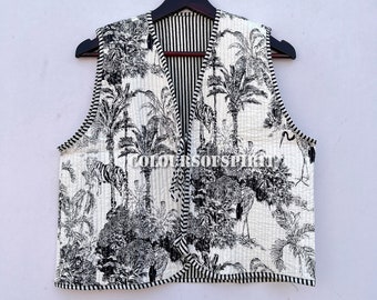 Handmade Cotton Block Printed Quilted Vest Short Designer Winter