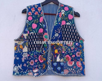 Indian quilted jacket Cotton Vest, Handmade Winter Wear Quilted Unisex Pure Cotton Reversible Vests Jacket Handmade Quilted Coat