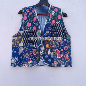 Indian quilted jacket Cotton Vest, Handmade Winter Wear Quilted Unisex Pure Cotton Reversible Vests Jacket Handmade Quilted Coat