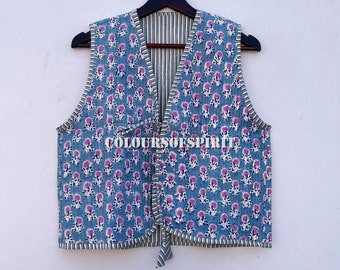 Gilet trapuntato in cotone Gilet trapuntato stile vintage, Cappotto floreale con scollo a V Regali festivi Giacca senza maniche per regali da donna