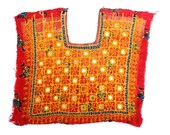 Indian Handmade Neck Yoke Mirror Work Banjara Patch Cotton Thread Embroidery Work Yoke Applique Patch Sewing Craft Vintage Banjara Neck Yoke