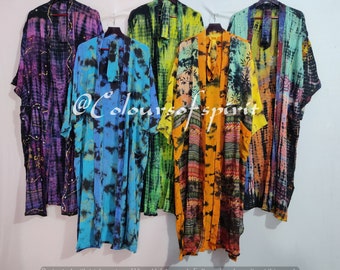 Lote al por mayor Mano Tie Dye Indian Cardigan Crape Tela Shibori Tie Dye Kimono Natural Indigo Color Beach Wear Mujeres Vestido de Noche