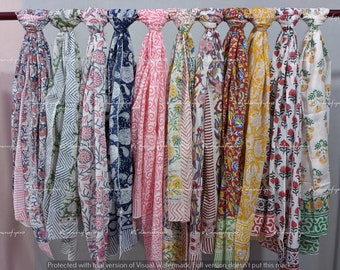 100% Indian Hand Block Print Beach Small Scarf Soft Voile Fabric Summer Pareo Assorted Wholesale Lot