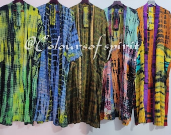 100% Crape Fabric Mix Hand Tie dye kimono short kimono simple robe stylish Holiday Dress Evening short dress loose fit Vacation Deep dye