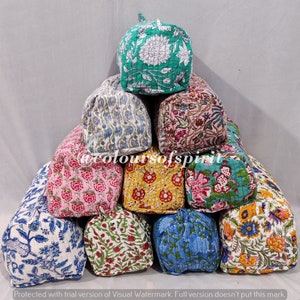 10 pezzi all'ingrosso di borse da toeletta in cotone con stampa a blocchi, piccola borsa per il trucco, borsa da toeletta in cotone, borsa per cosmetici, borsa stampata a mano regalo per lei