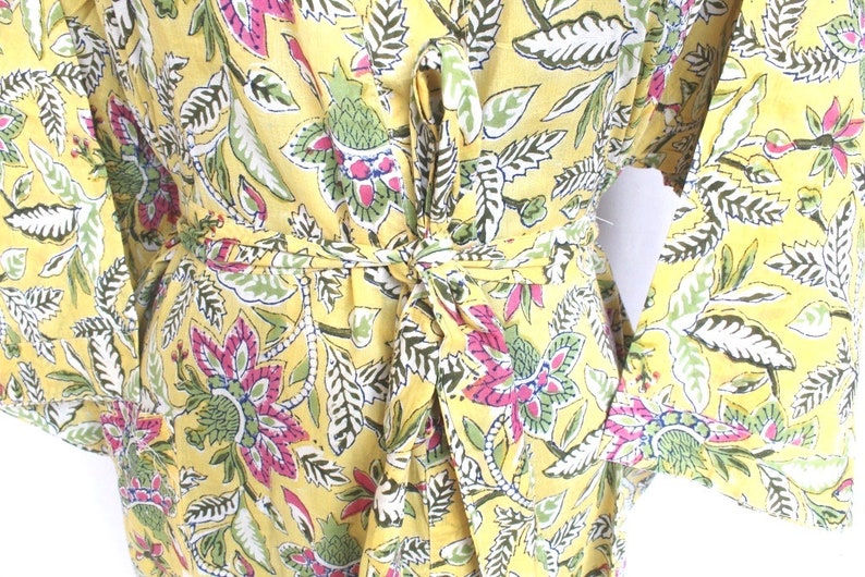Dressing Gown Women Wear Body Crossover Cotton Kimono Indian Robes Hand Patch Work Block Print Cotton Bathrobe Bridesmaid Dressing Gown