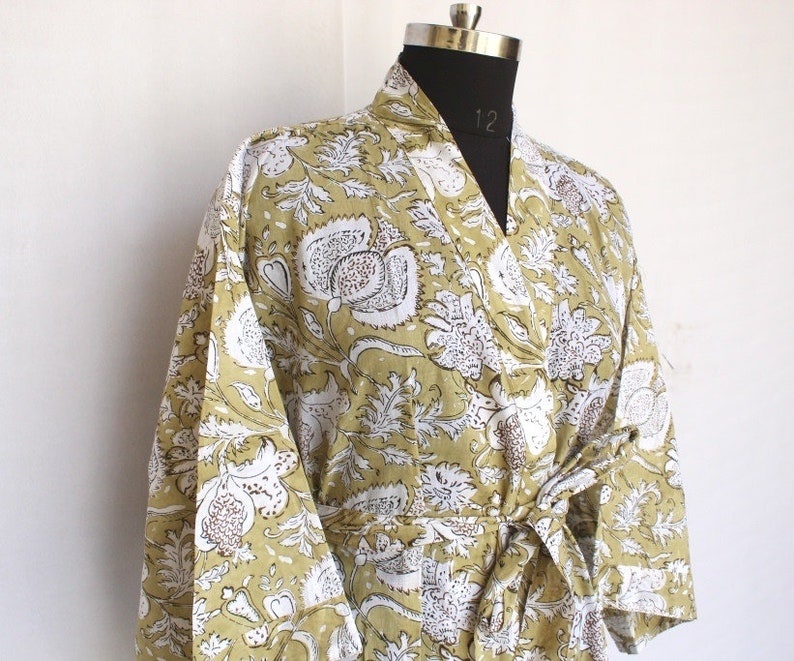 Cotton Kimono Indian Robes Women Wear Body Crossover Bridesmaid Dressing Gown Hand Patch Work Block Print Cotton Bathrobe Dressing Gown