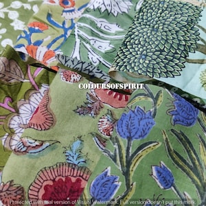 Blokdruk-restje, 25 x 25 cm, puur katoenen textiel met bloemenprint.
